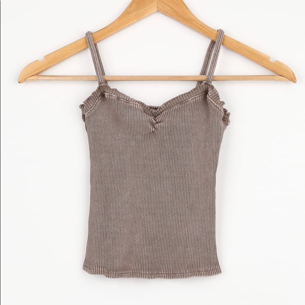 Washed Taupe Ribbed Cami Top